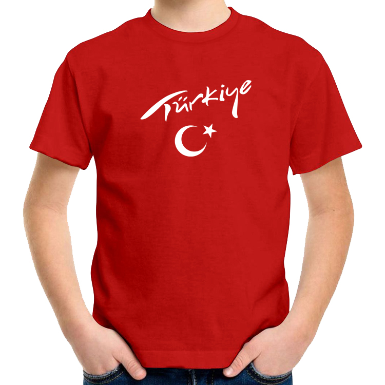 Türk Bayrağı Baskılı Kırmızı Çocuk Tişört 11